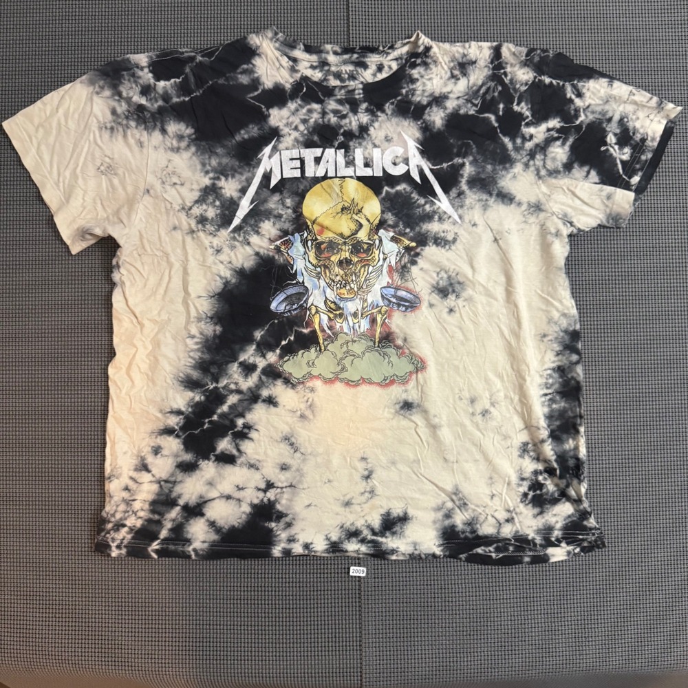Metallica Skull Tie Dye Graphic T-Shirt Mens Large Black White Band Tee L